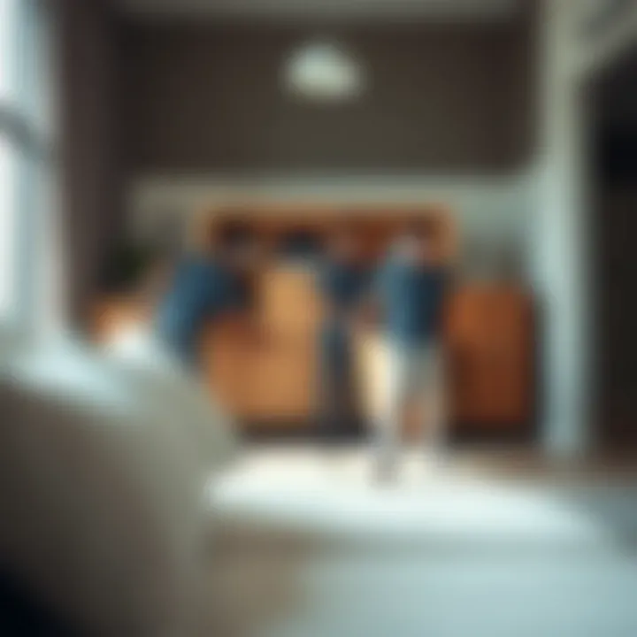 Efficient Furniture Handling by Professionals A group of professional movers efficiently handling furniture during a relocation