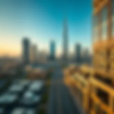 Dubai's Vibrant Urban Landscape A scenic view of Dubai showcasing modern skyscrapers and residential areas