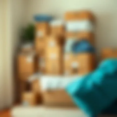 Organized Packing Supplies for Relocation Boxes and packing materials neatly organized for a move