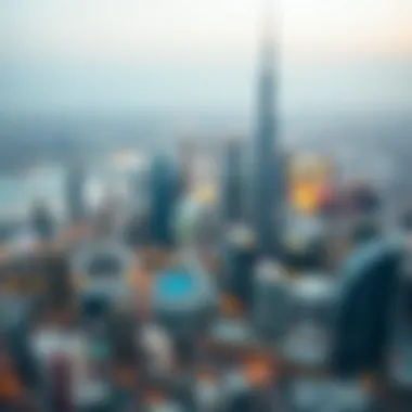 Dubai Skyline: A Hub of Real Estate Development Aerial view of Dubai showcasing its skyline and real estate development