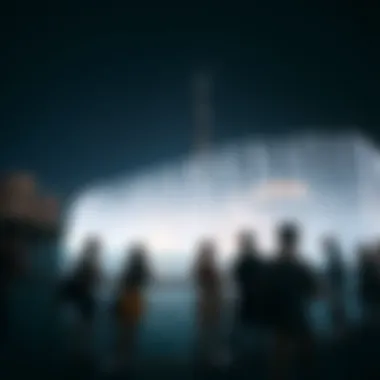 Visitors enjoying the Dubai Fountain show with a backdrop of the Burj Khalifa