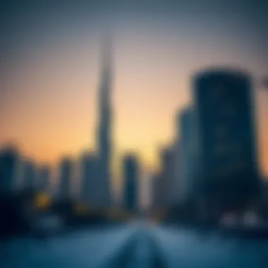 Dubai skyline with winter sunset hues