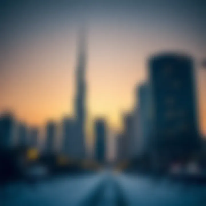 Dubai skyline with winter sunset hues